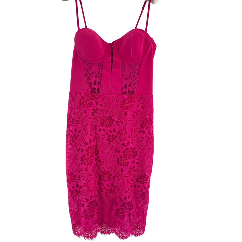 Bebe Lace Mesh Bodycon Mini Dress Women S Pink Trim Bustier‎ Corset Homecoming